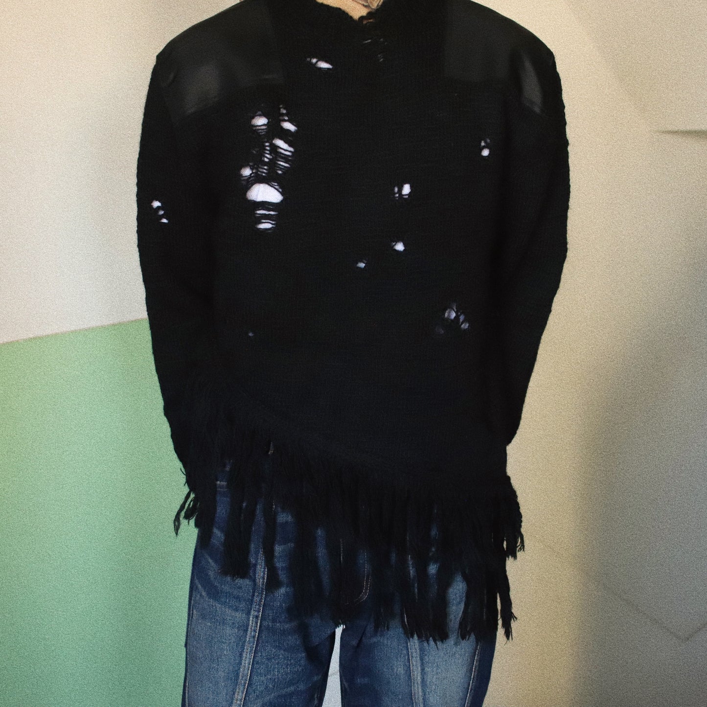 Fringed and destroyed knit Black