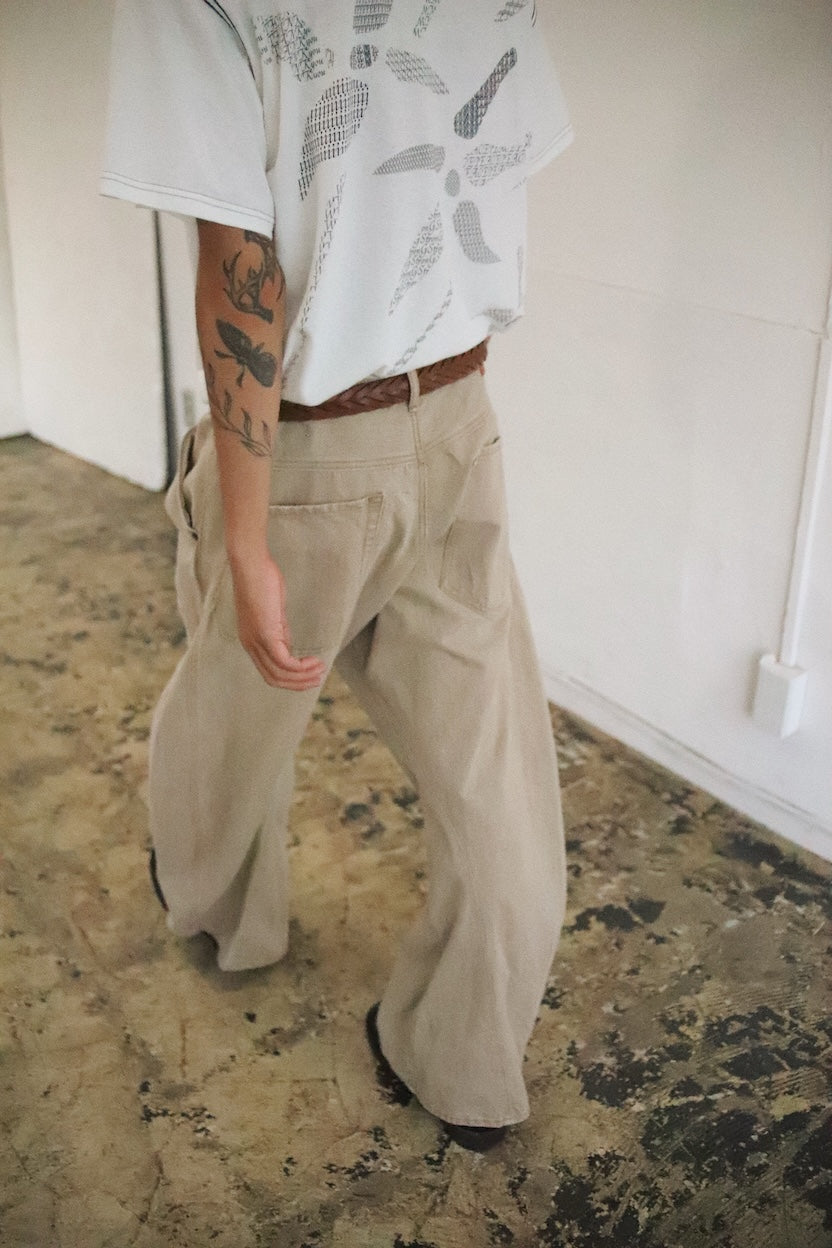 3D cutting denim pants Beige