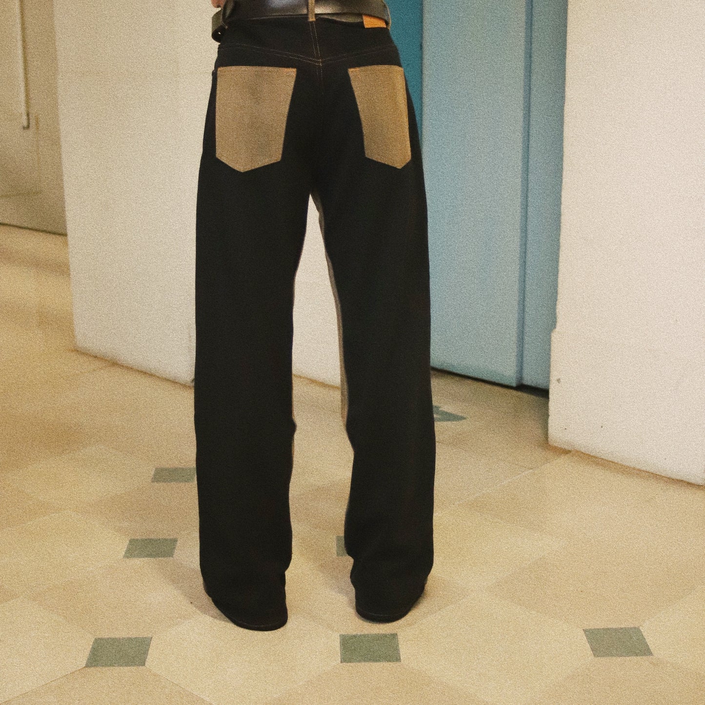 Denim patched swat pants Black