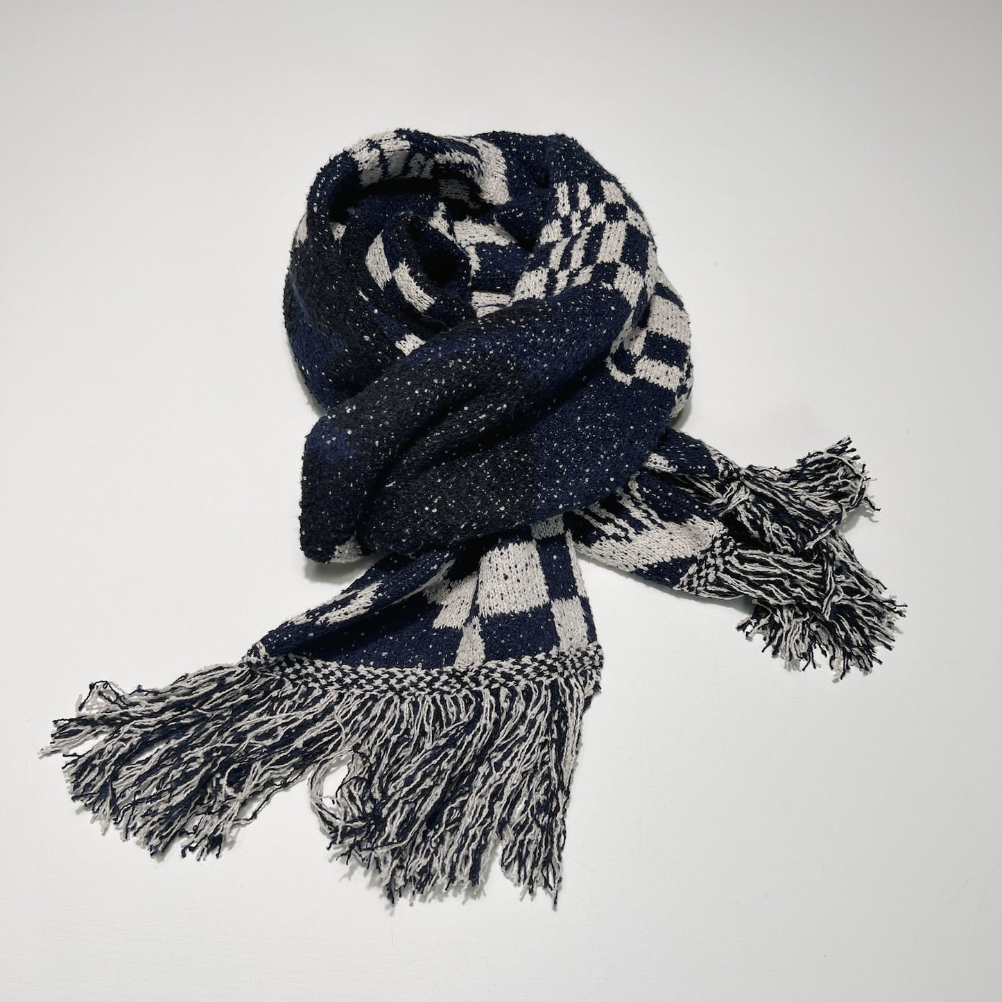 Intarsia-knit muffler Navy