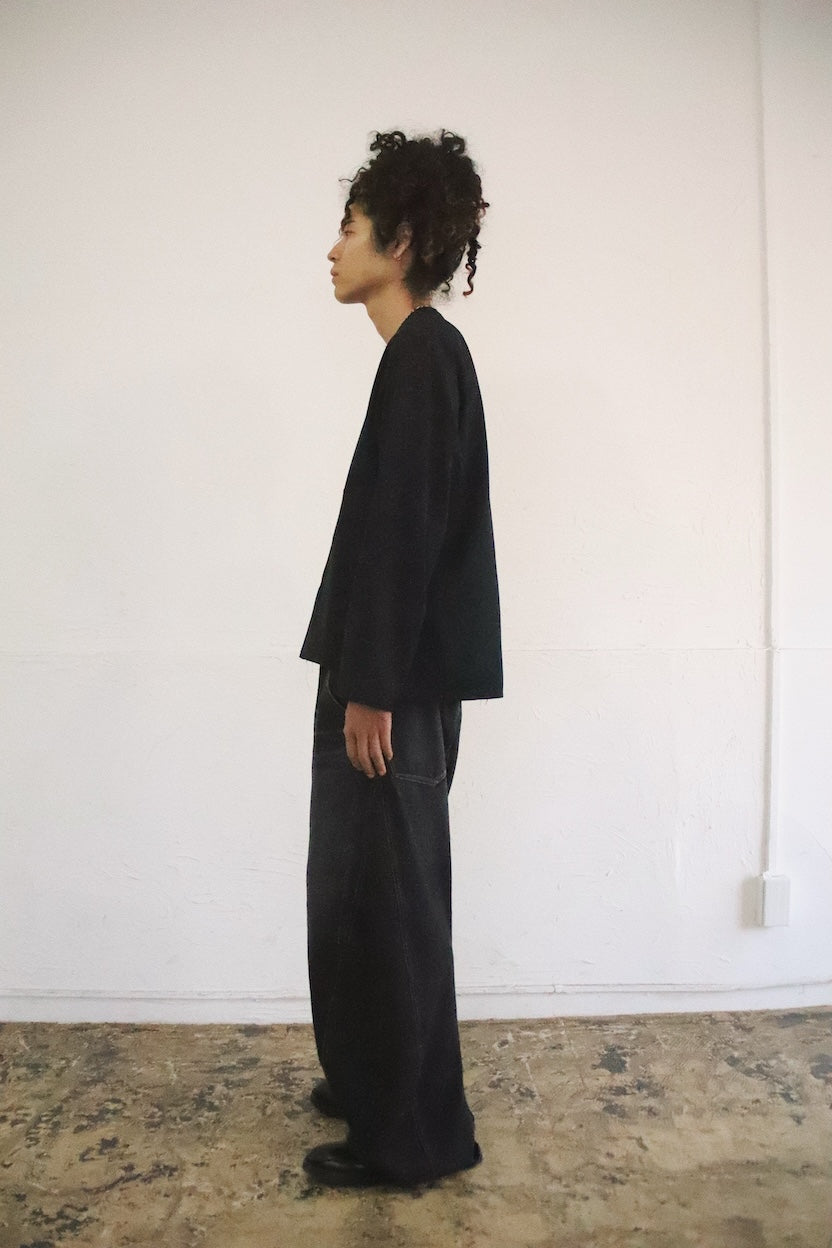 No-collar wool gabardine jacket Black