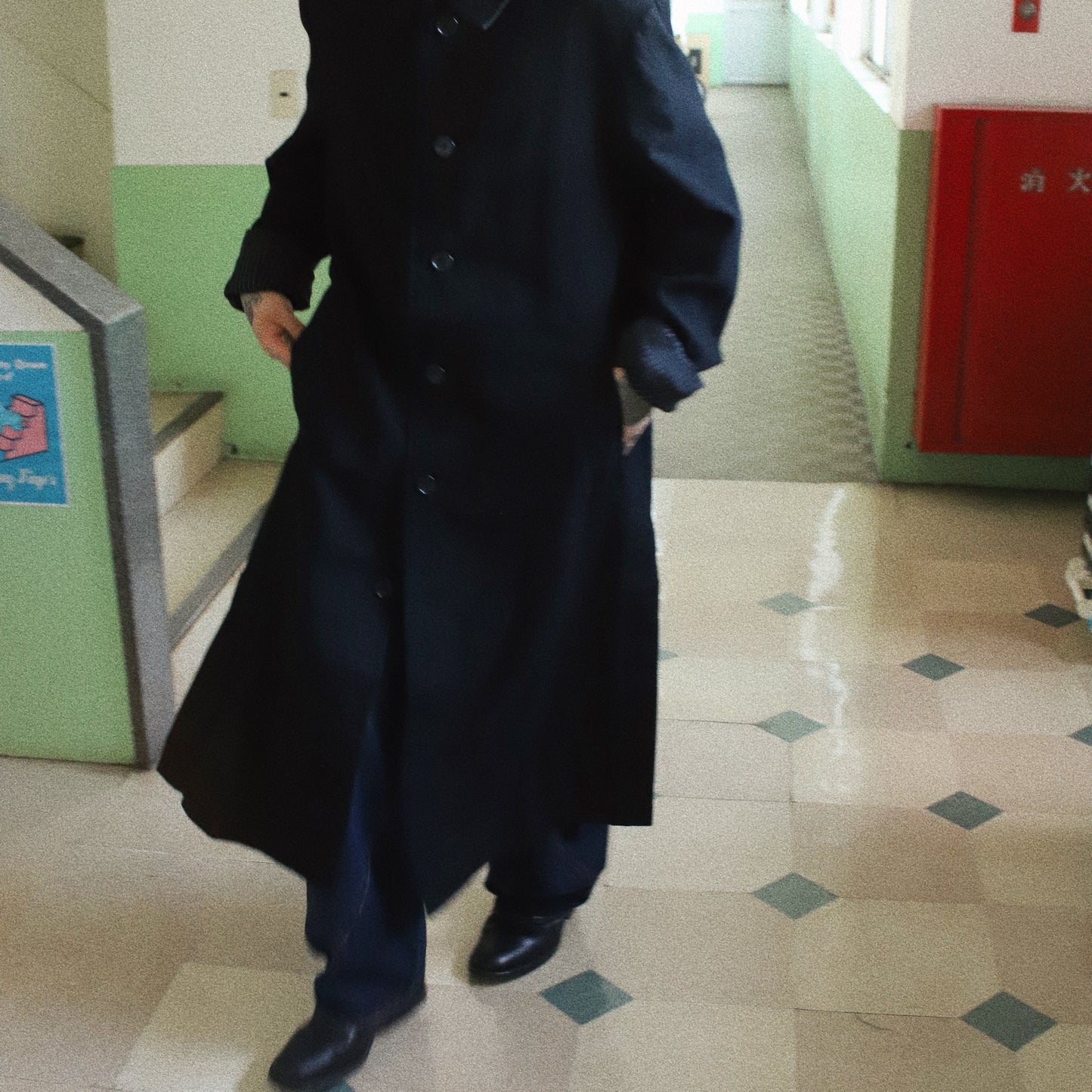 Washed wool coat Black