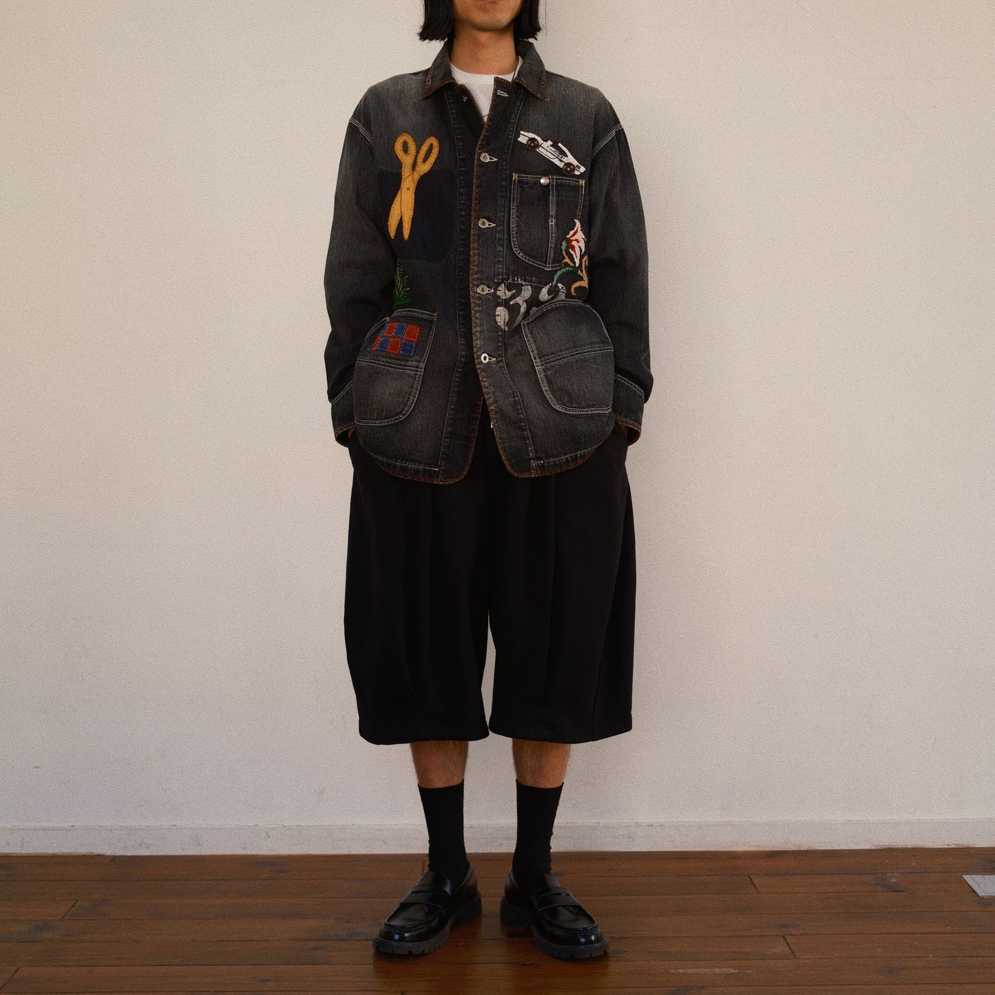 Hand-Embroidered Denim Coverall Black