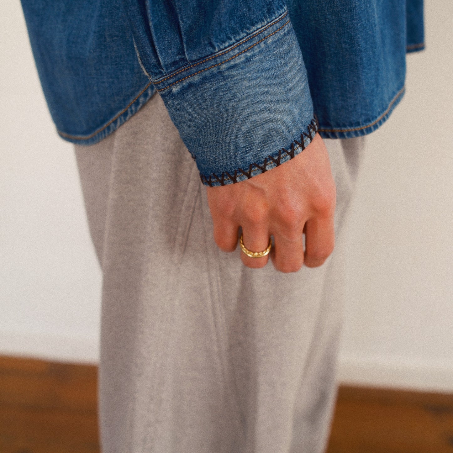 Hand-Embroidered Denim Shirt Indigo