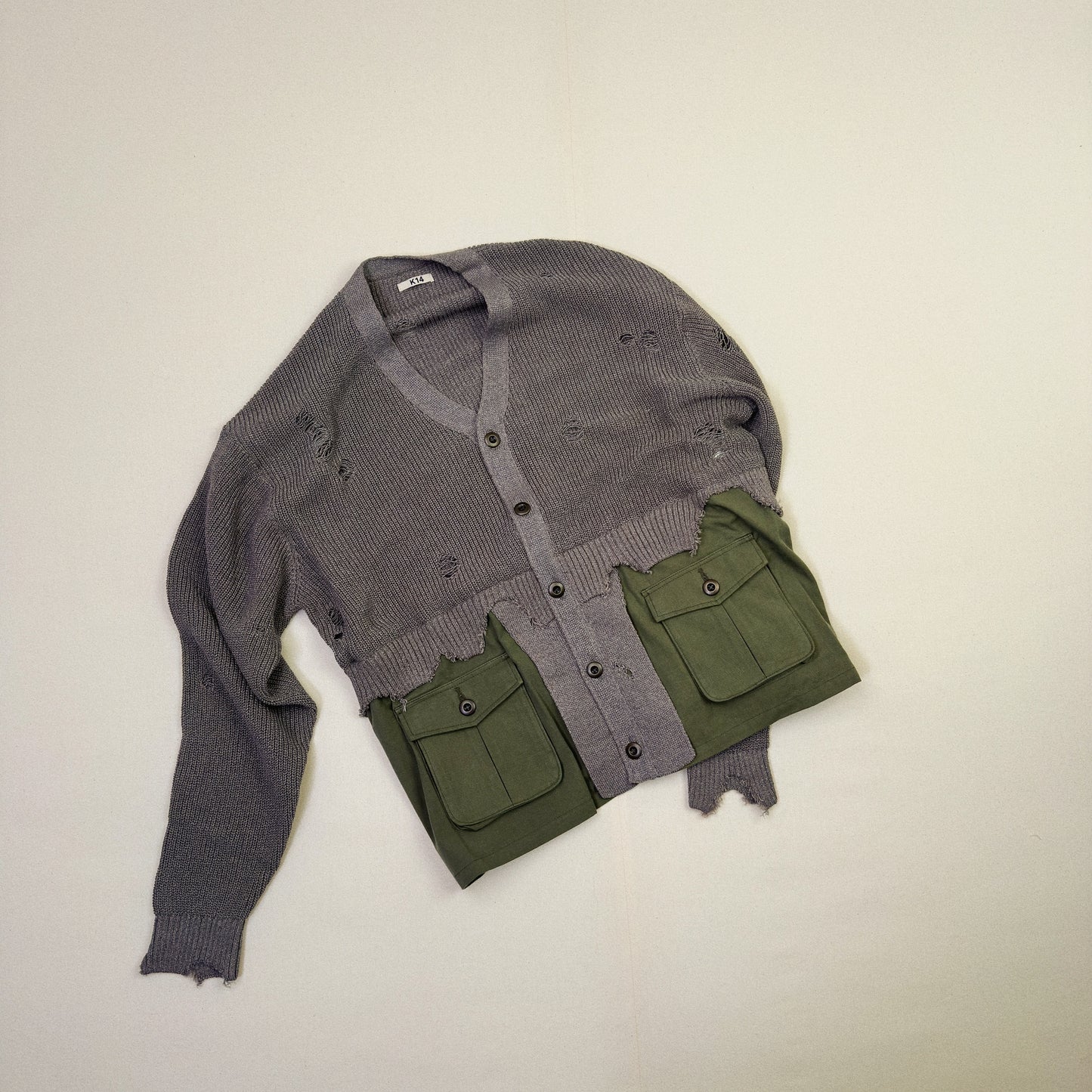 Destroyed Knit Cardigan Gray