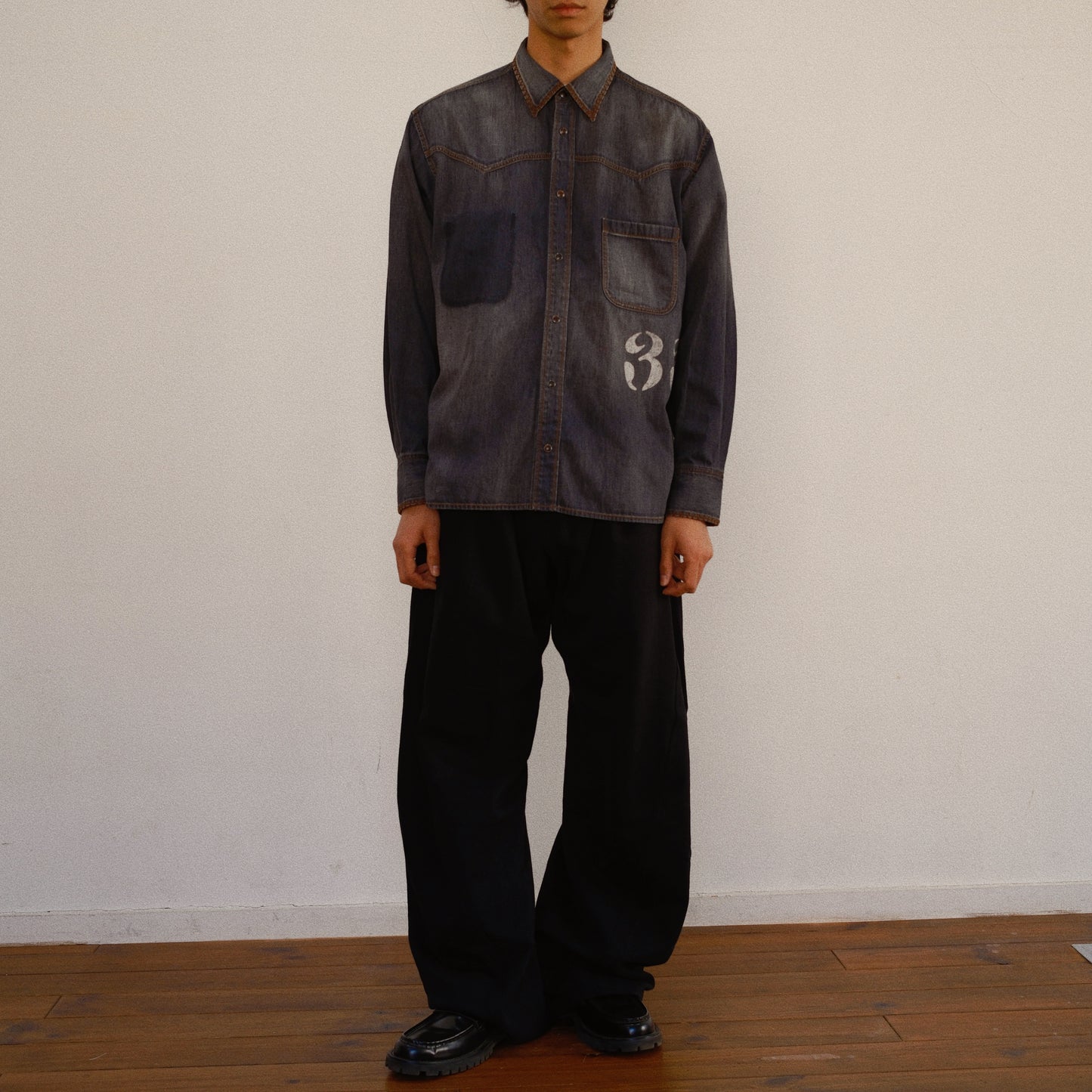 Hand-Embroidered Denim Shirt Black