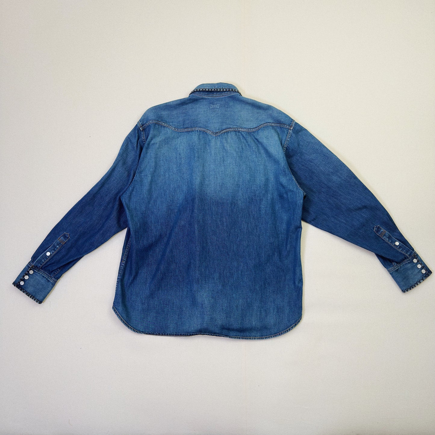 Hand-Embroidered Denim Shirt Indigo