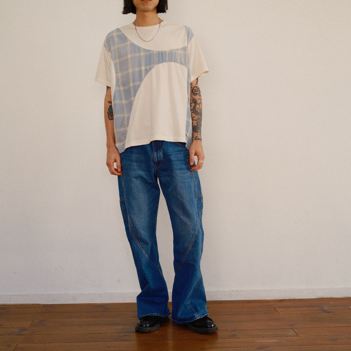 Pachworked Faded T Shirt  Oatmeal