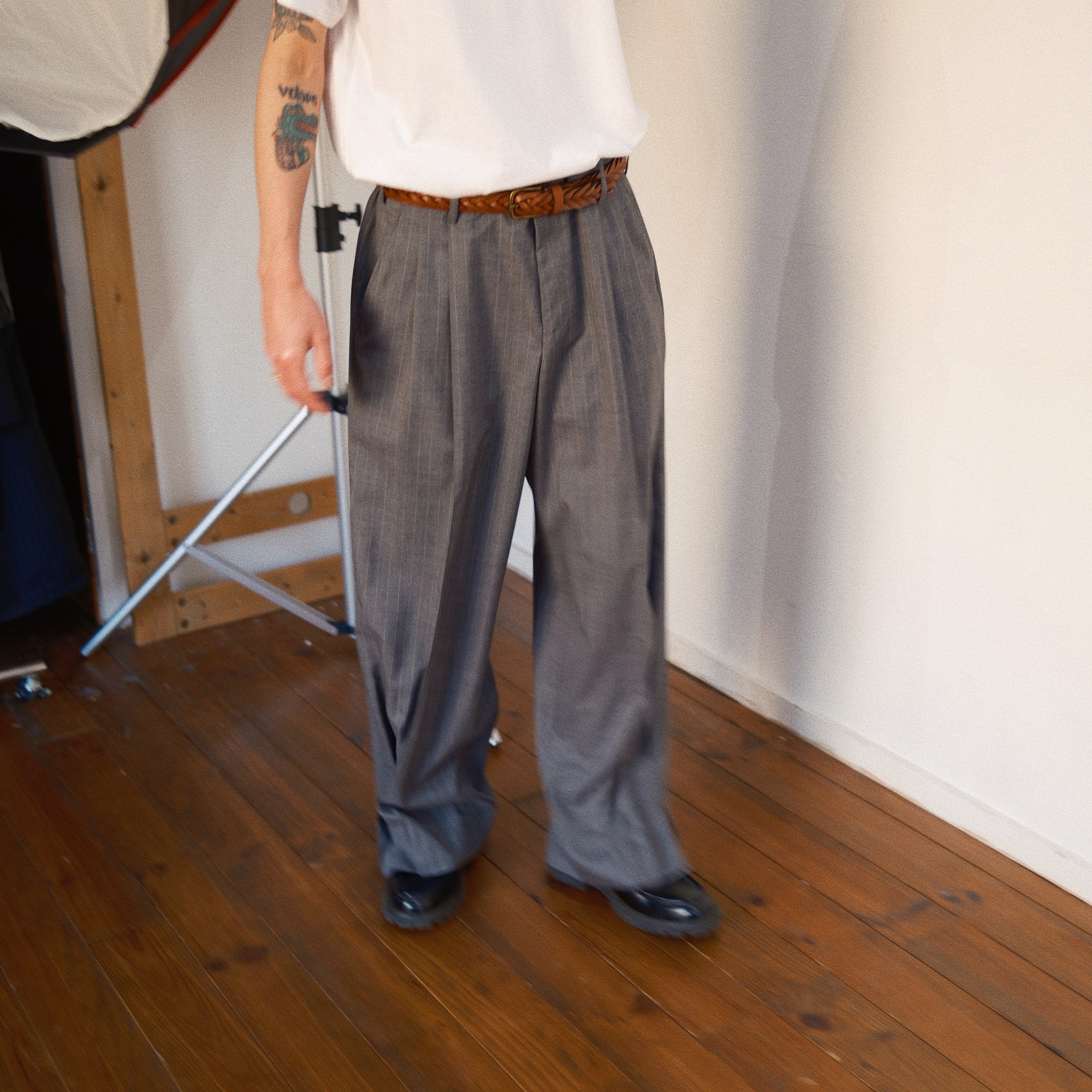 Pleated Stripe Summer Wool Pants Gray – EYE/KHOKI