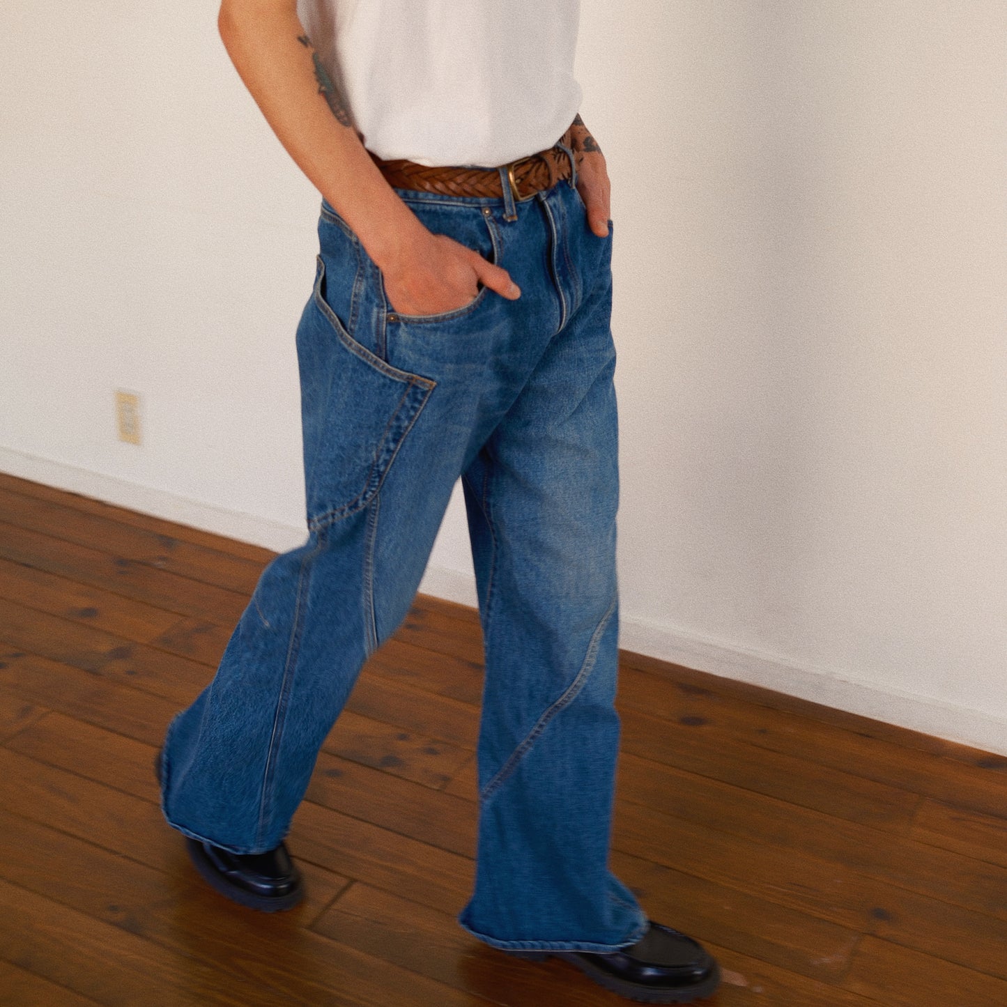 3D Cutting Denim Pants  Indigo