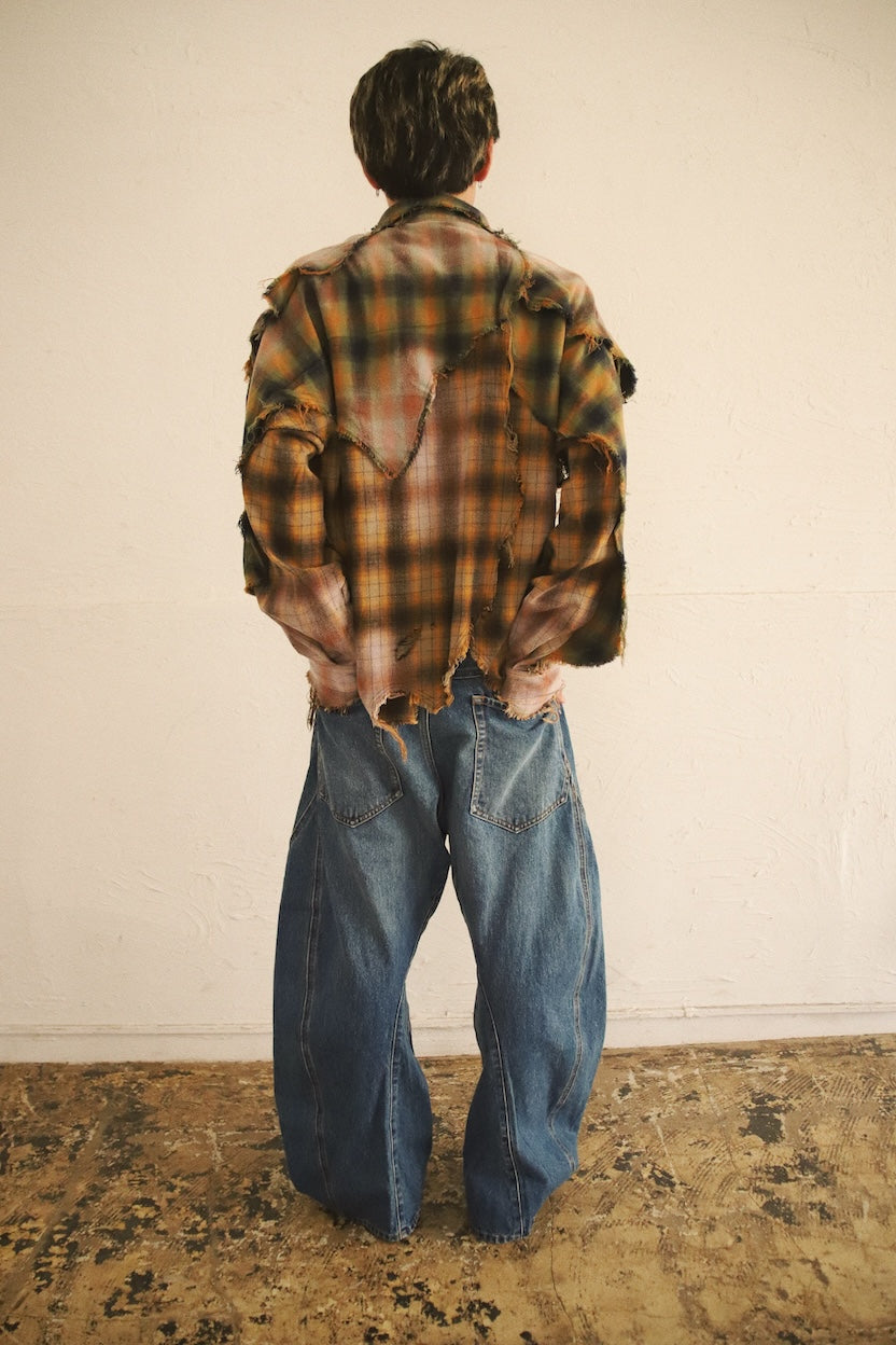 Vintage-eﬀect checked shirt Yellow