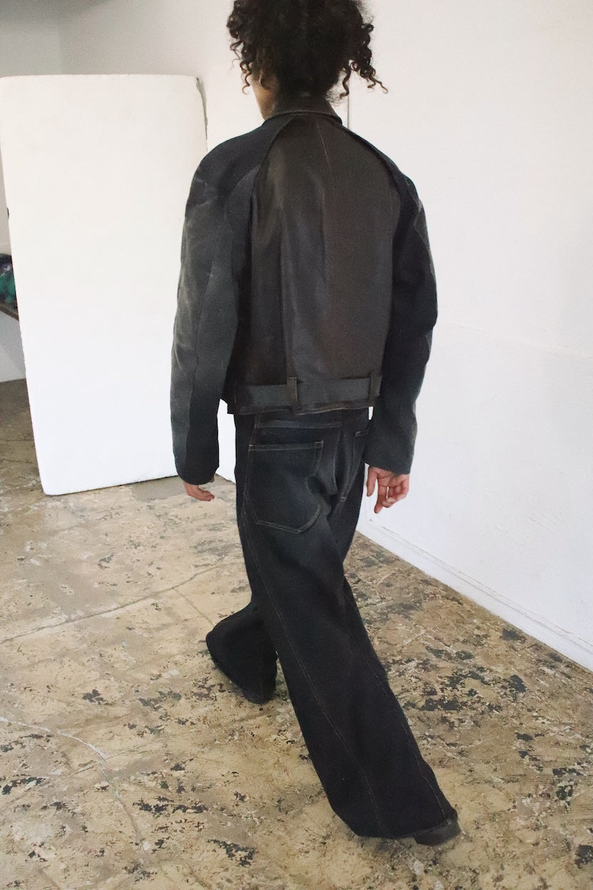 Vintage-eﬀect leather jacket Black