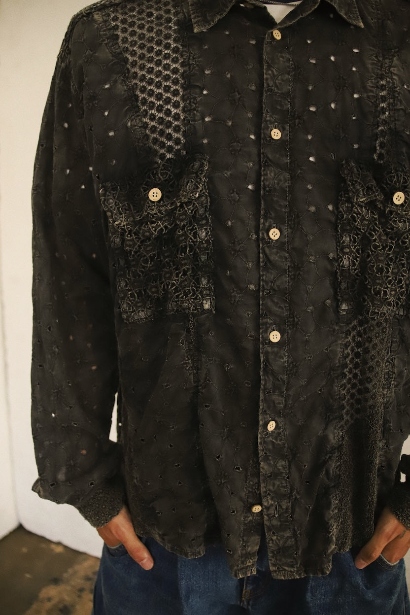 Vintage-eﬀect lace shirt Black