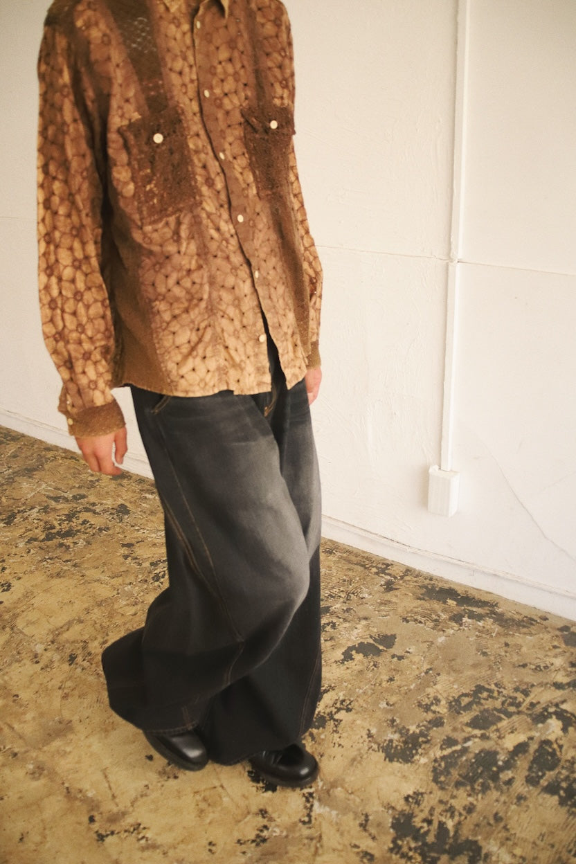 Vintage-eﬀect lace shirt Brown