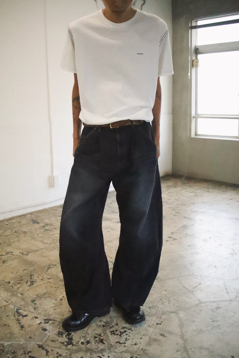 3D cutting denim pants Black