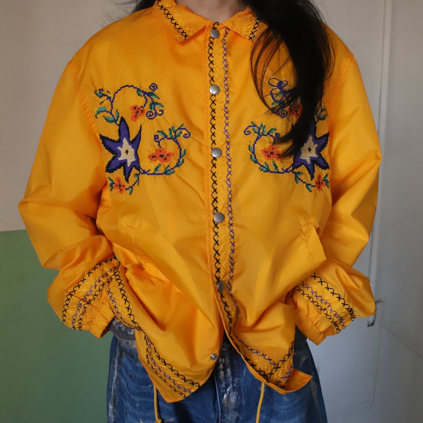 Cross-stitch coach jacket Yellow