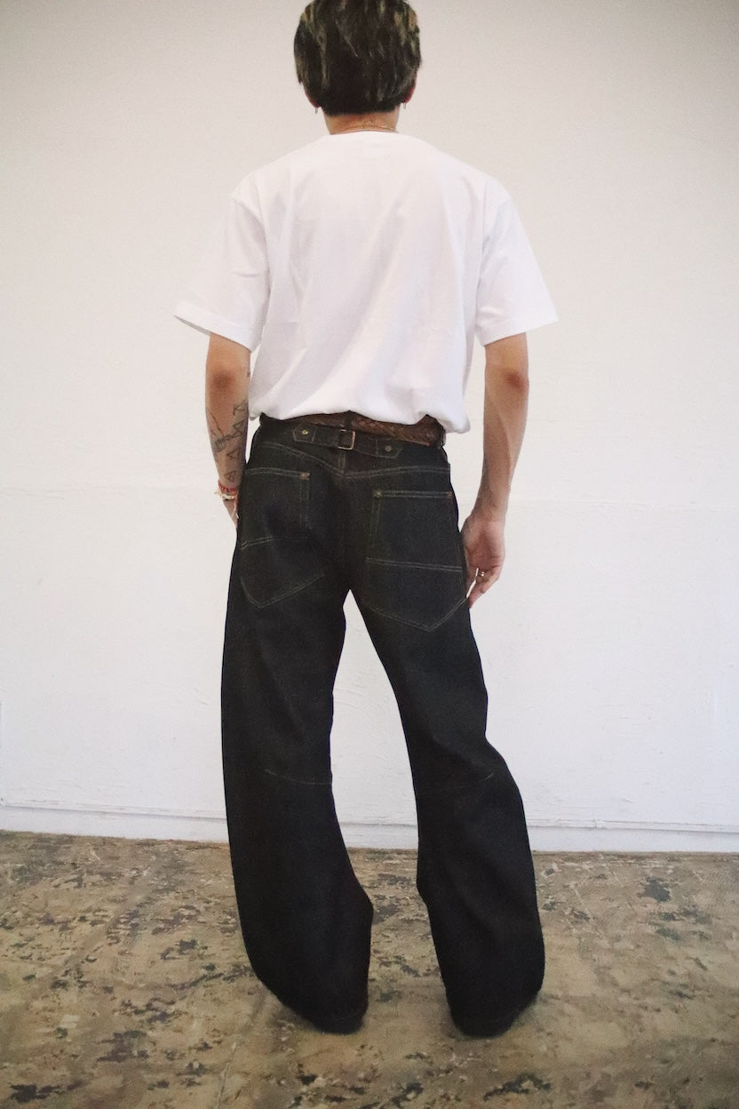 3D cutting denim pants Black