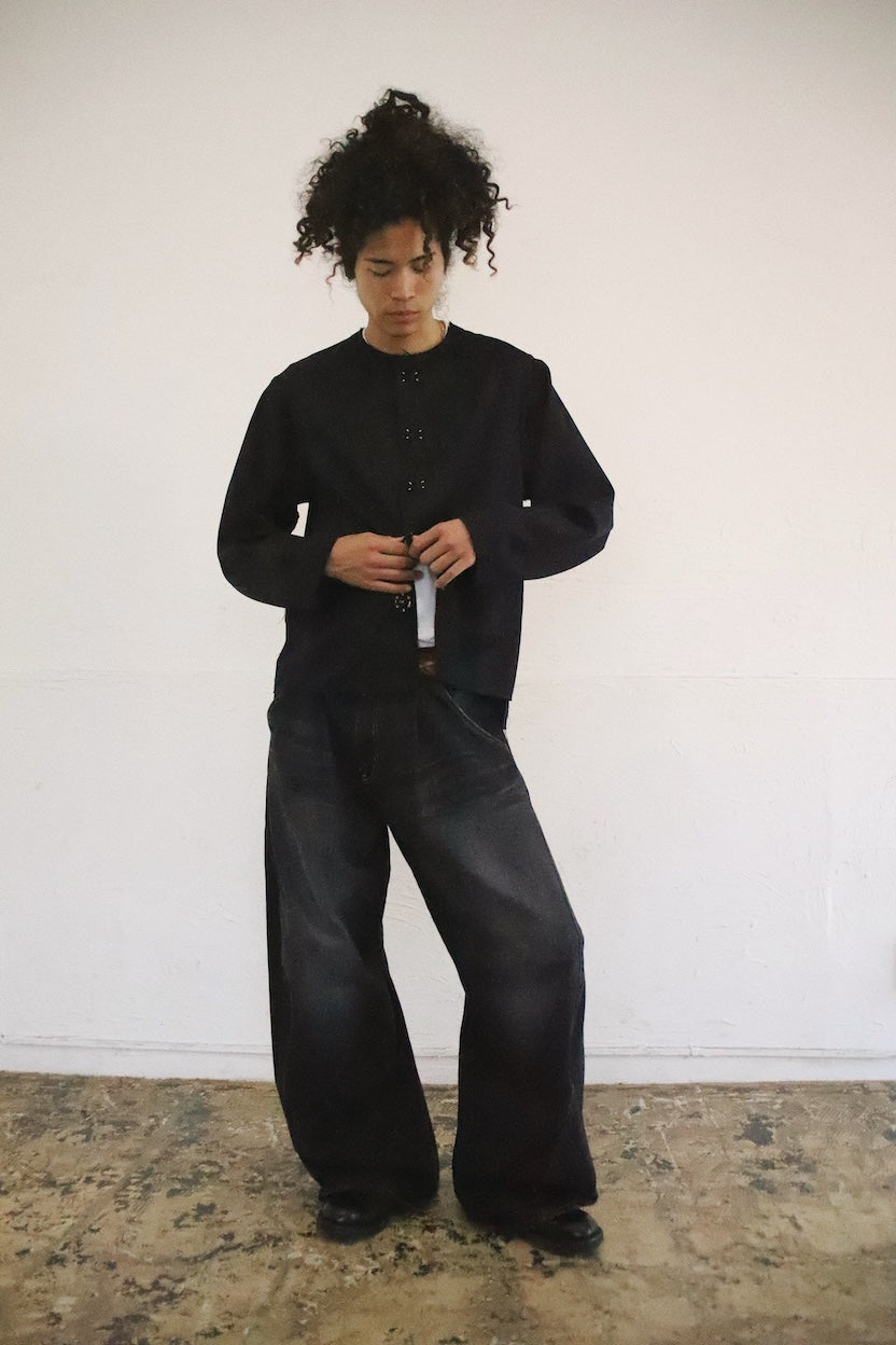 No-collar wool gabardine jacket Black