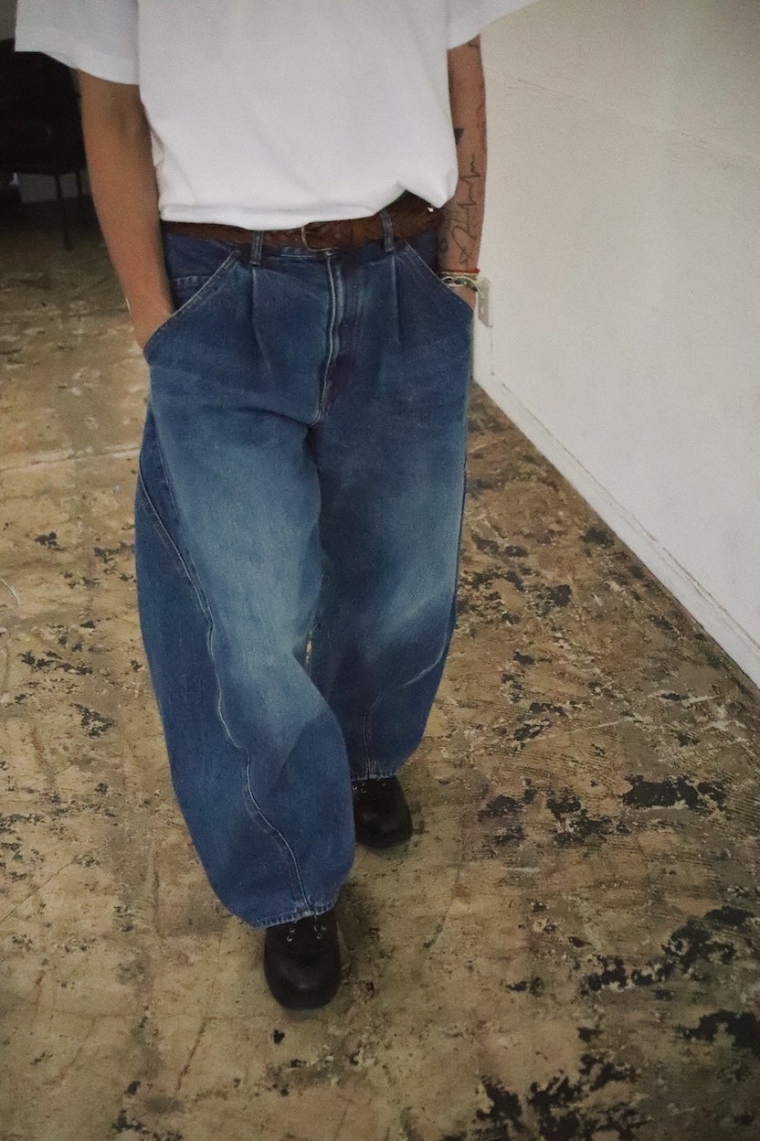 3D cutting denim pants Indigo