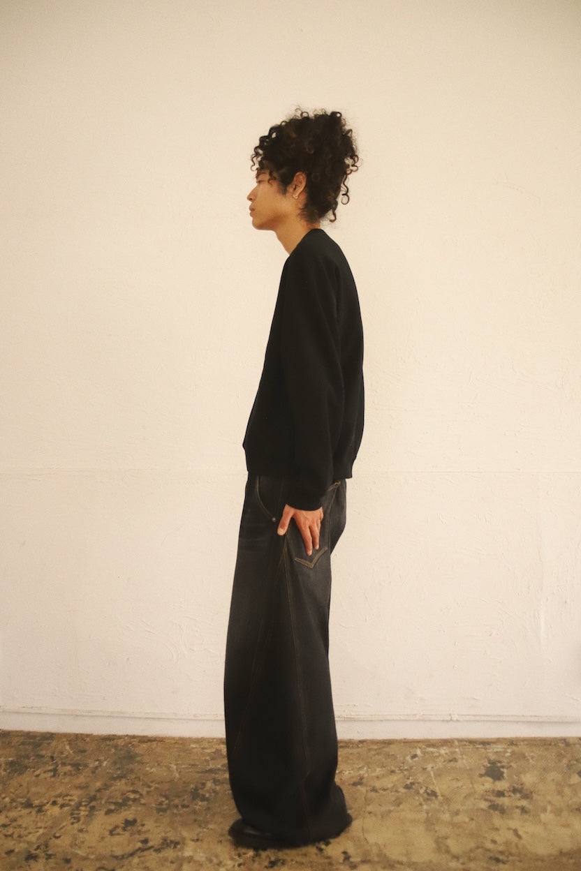 Embroidery and print design sweat shirt Black