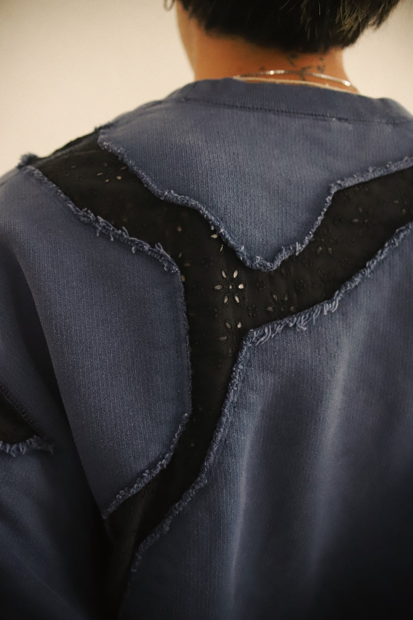 Vintage-eﬀect asymmetric sweat shirt Navy