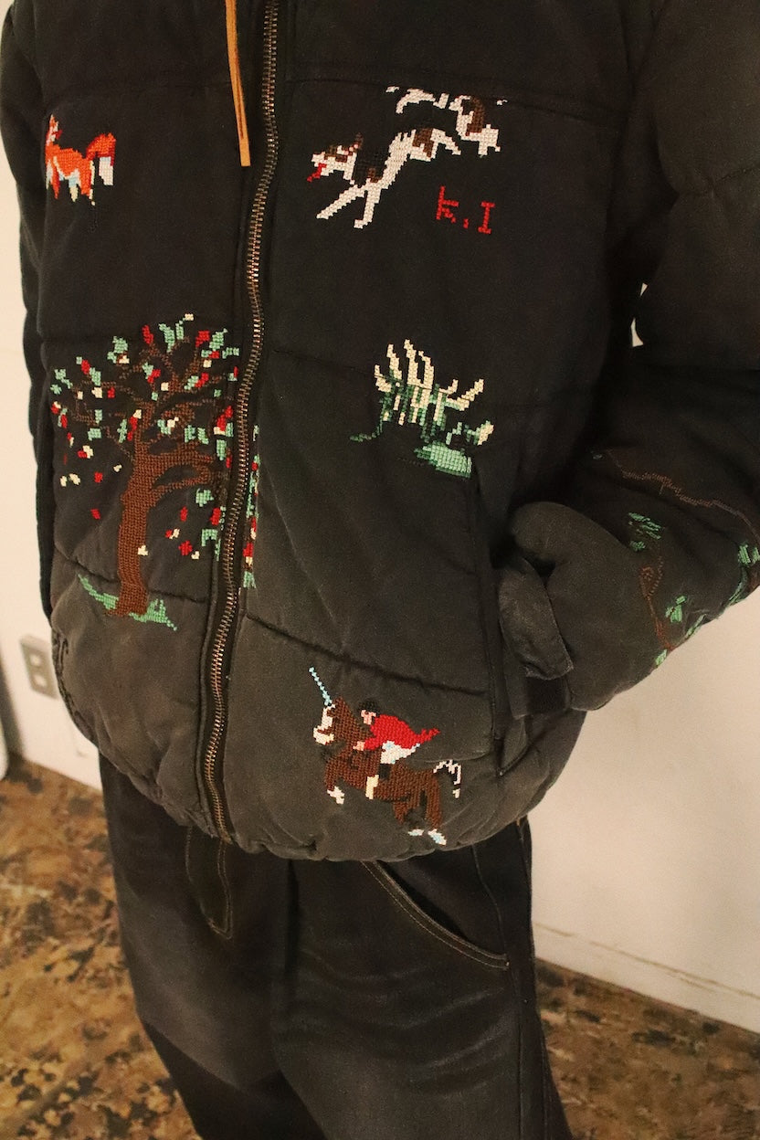 Vintage-eﬀect puﬀer jacket Black