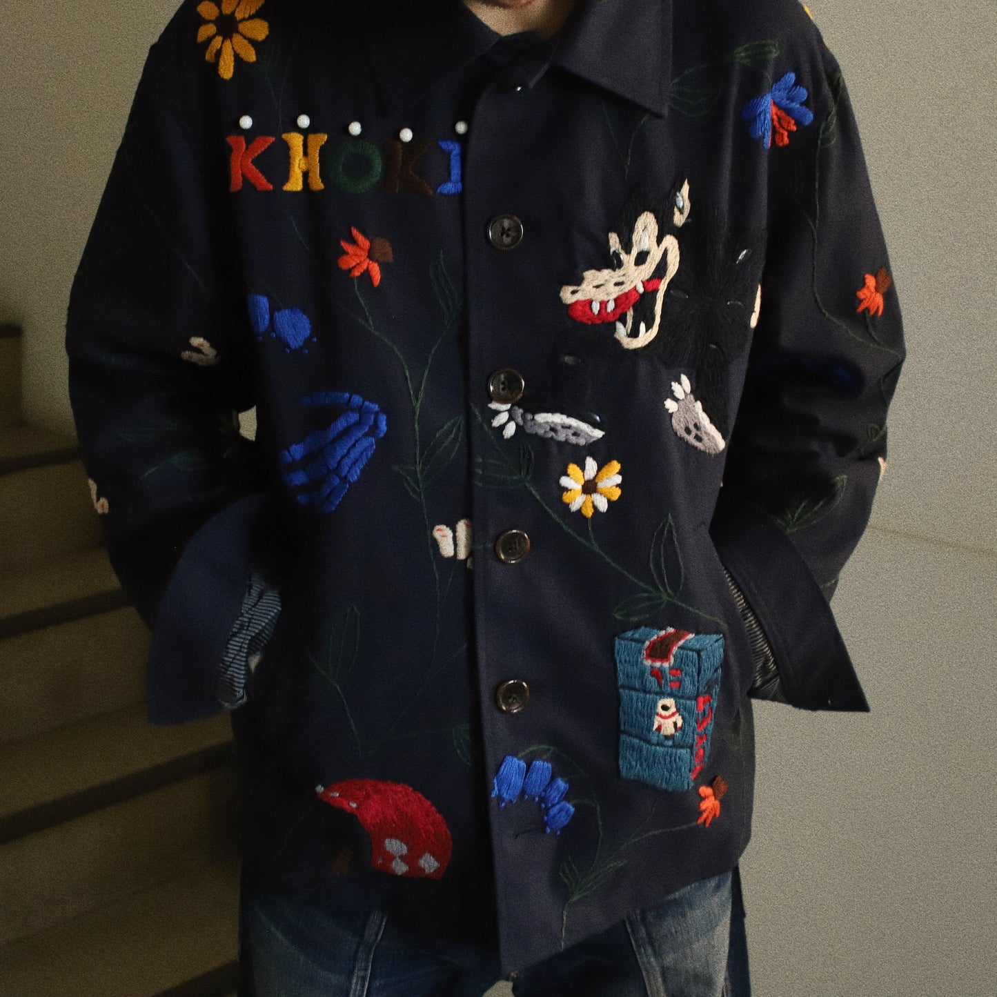 Hand embroidery jacket Navy