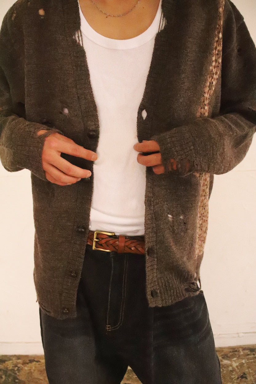 Needle punched lace cardigan Brown