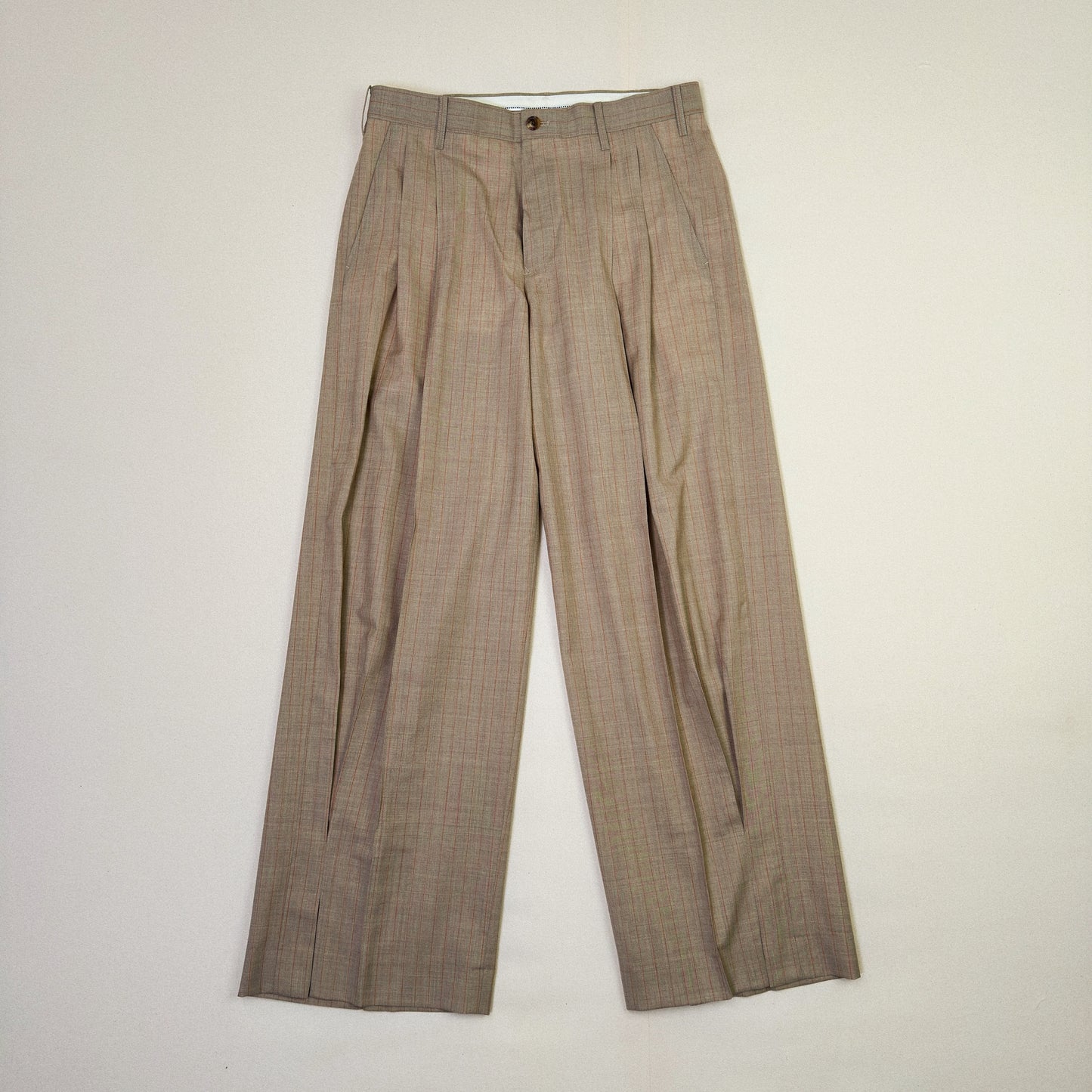 Pleated Stripe Summer Wool Pants　Beige