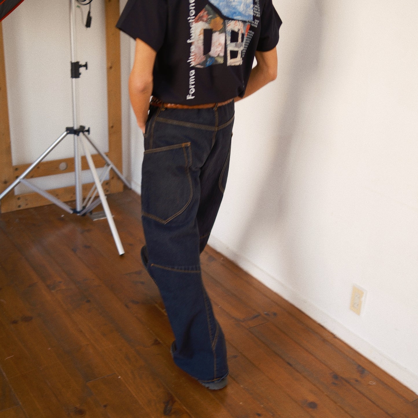 3D Cutting Denim Pants  Black