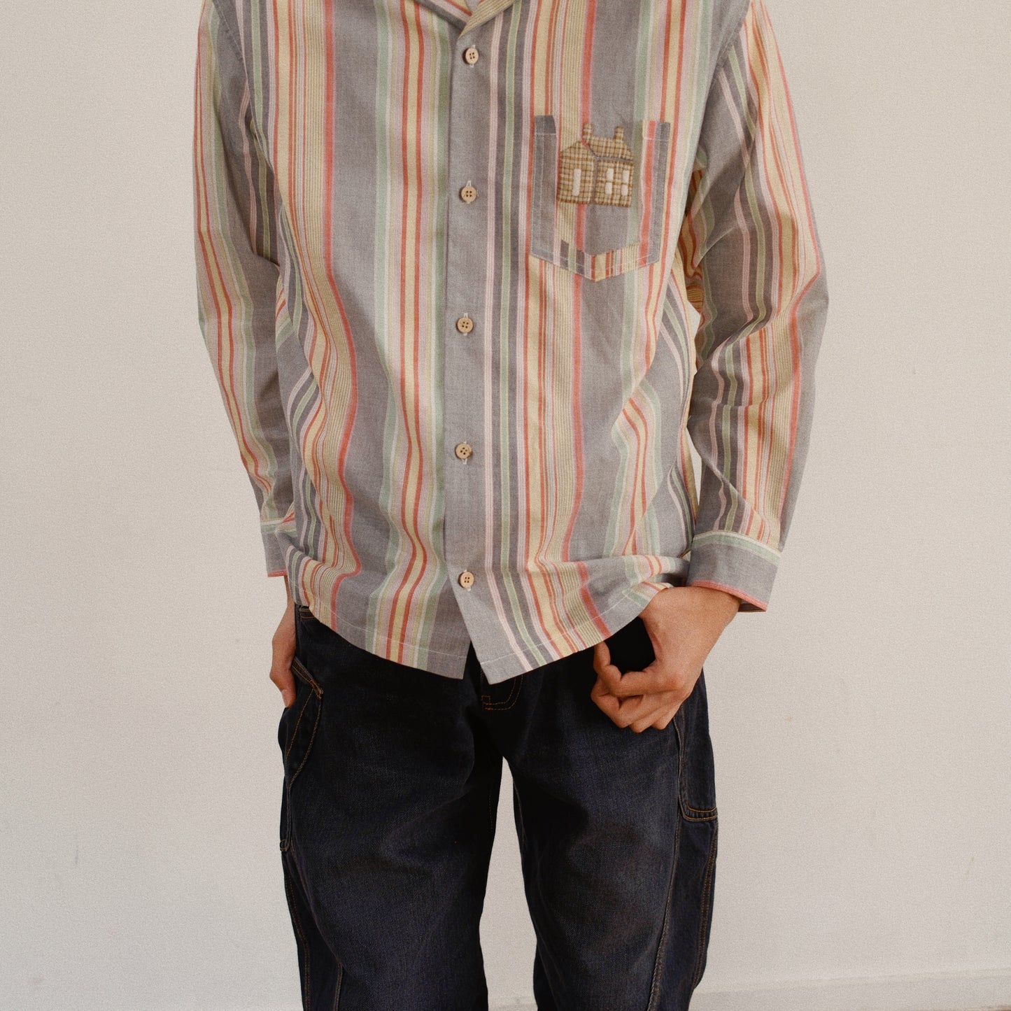 Hand-Embroidered Stripe Shirt  Black