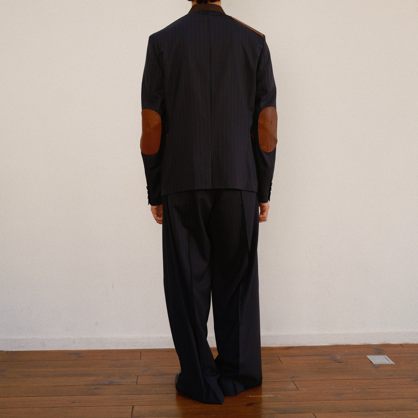 Leather-Patch No-Collar Jacket Black