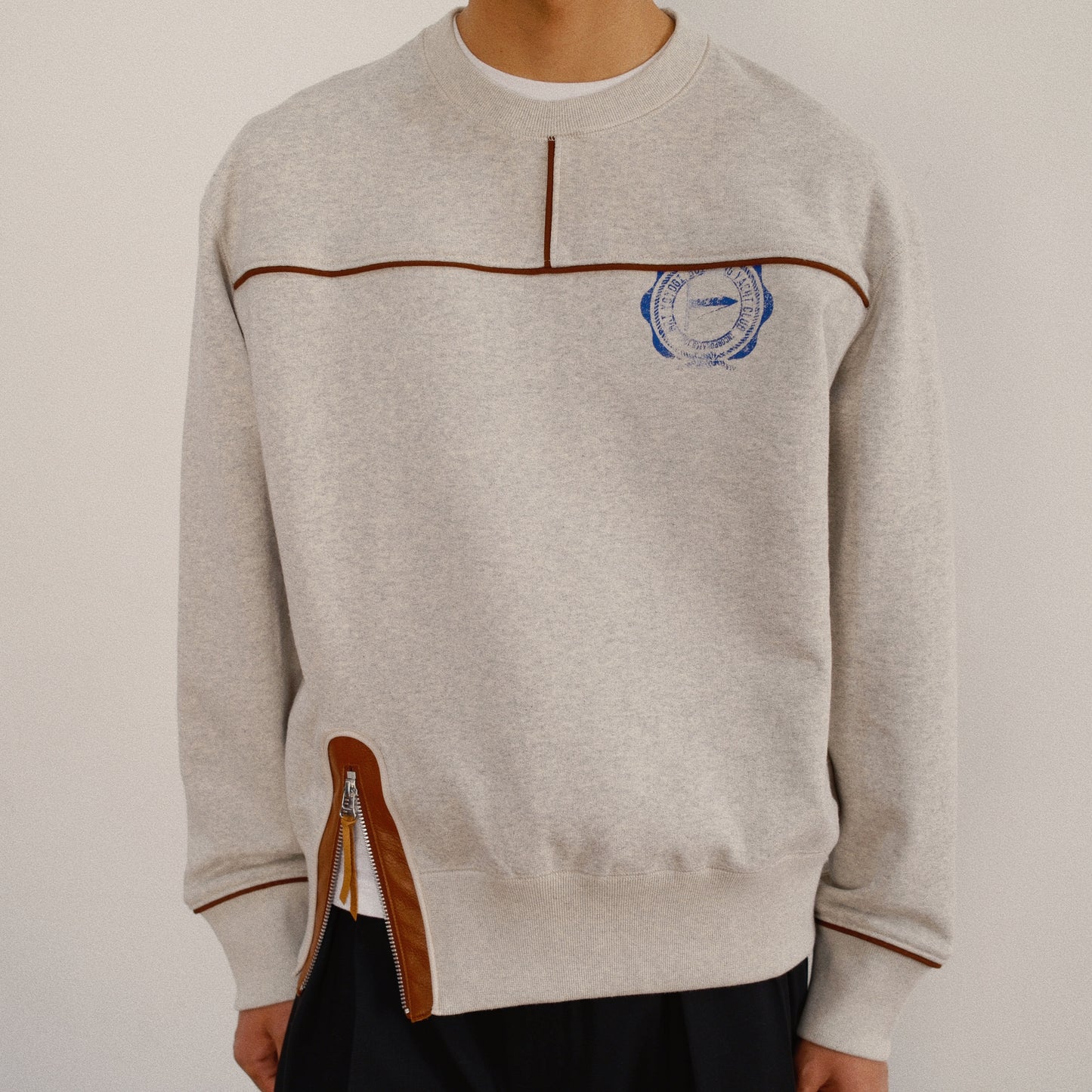 Leather-Trimmed Sweatshirt  Oatmeal