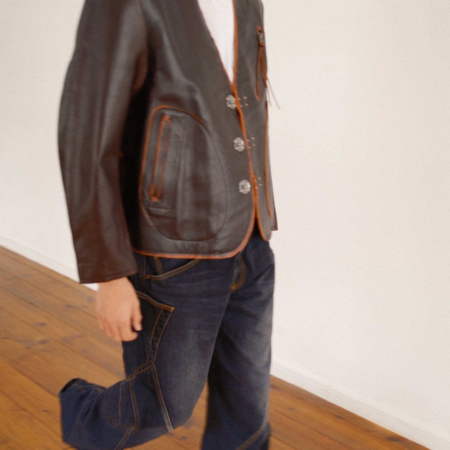 No Collor Letther Jacket Black