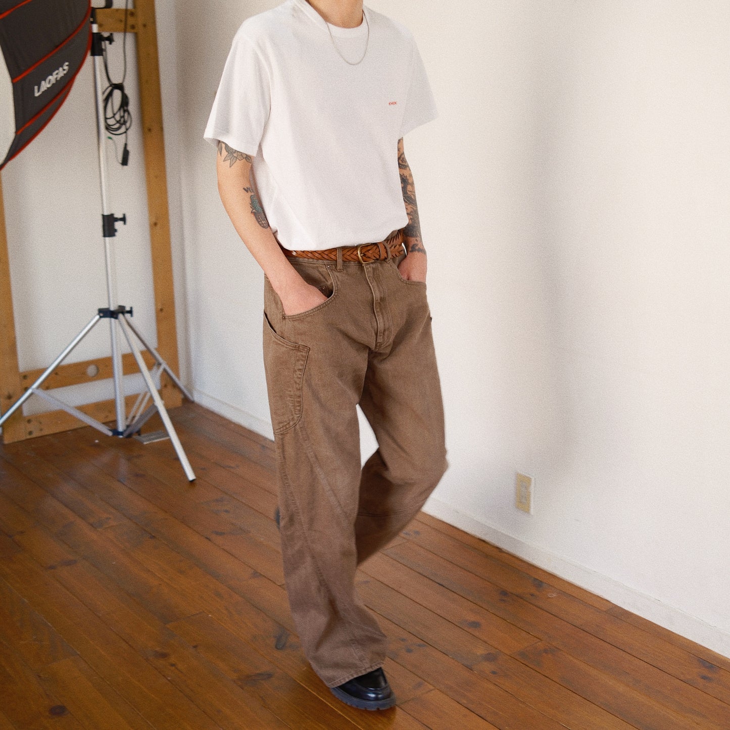 3D Cutting Denim Pants  Brown