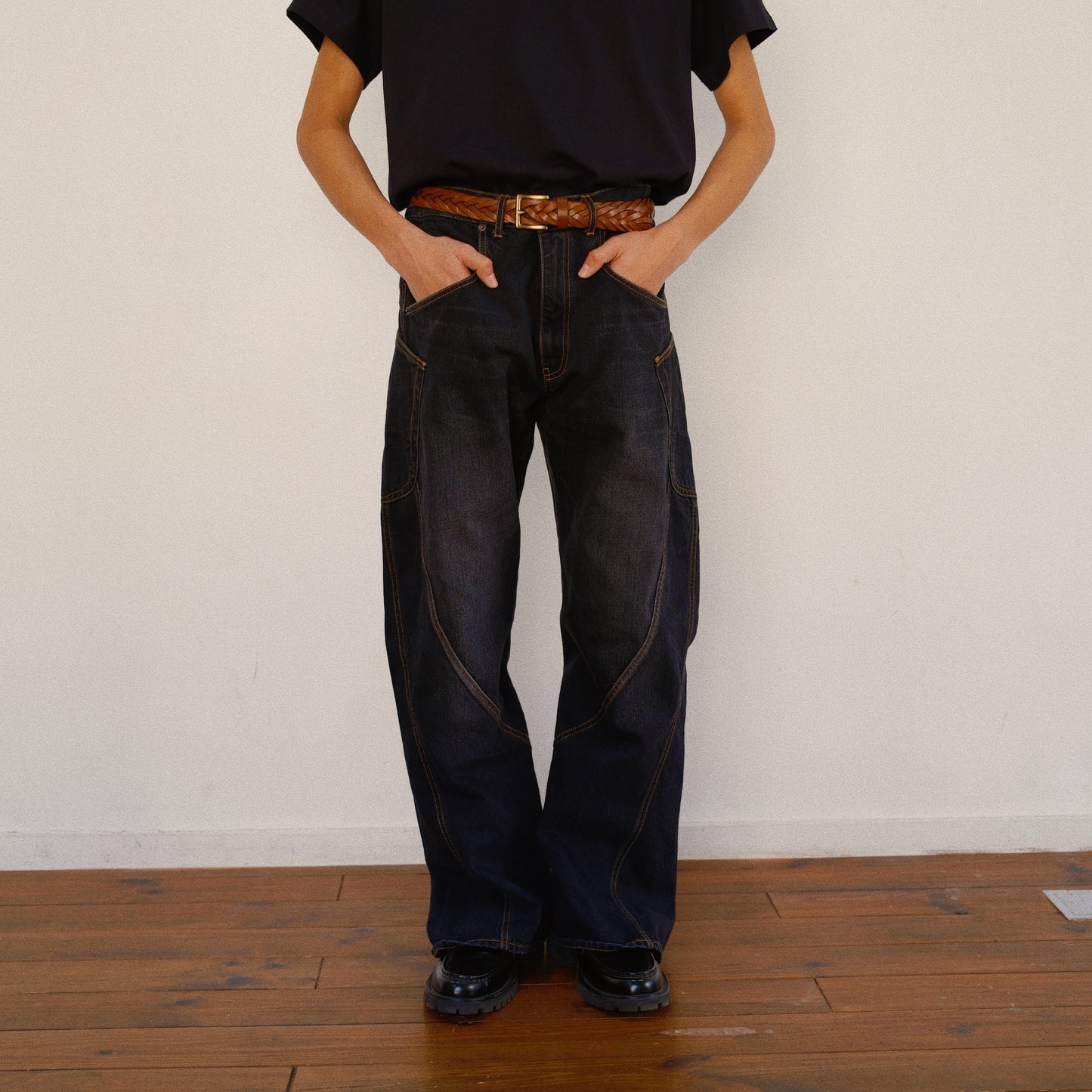 3D Cutting Denim Pants  Black