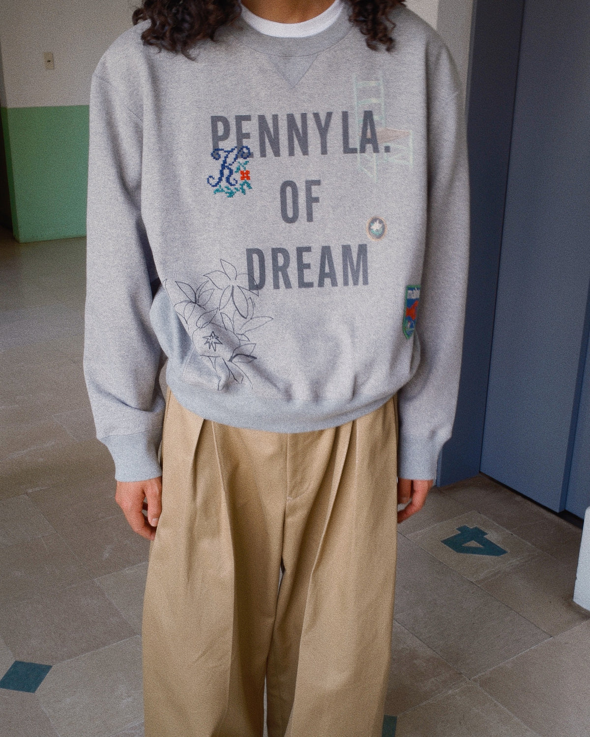 Hand-stitched sweatshirt Gray