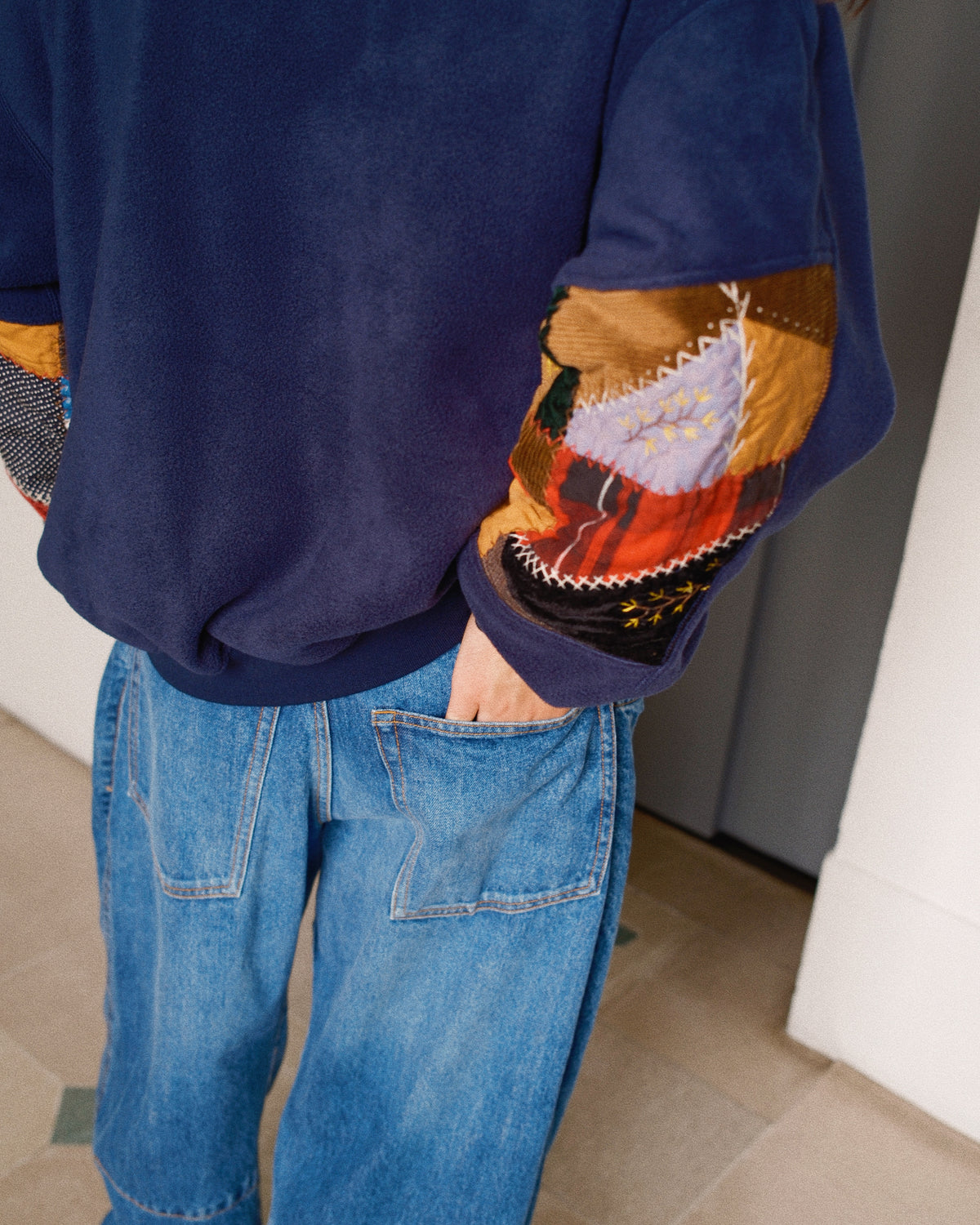 Quilt fleece pullover Navy