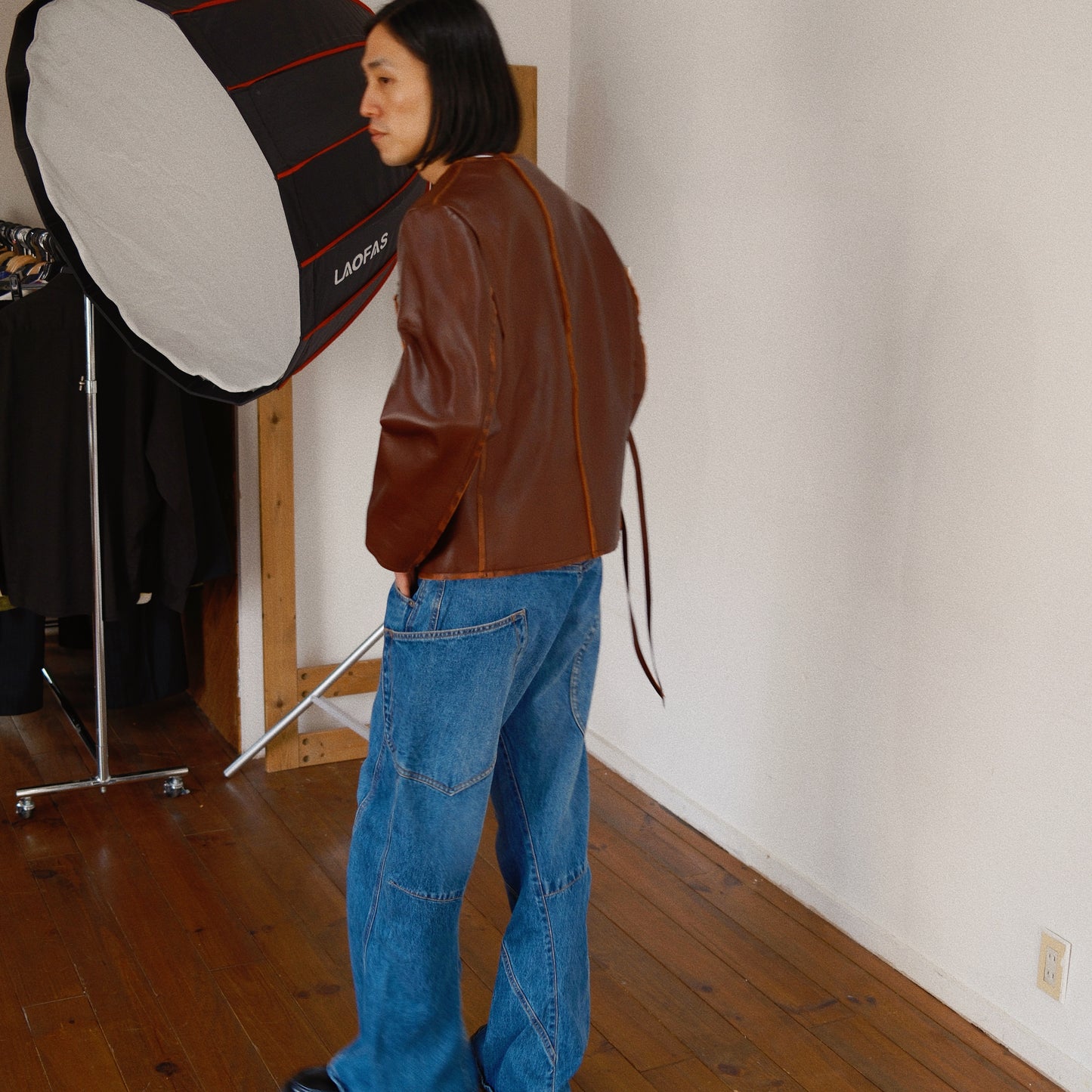 No Collor Letther Jacket Brown jk-08