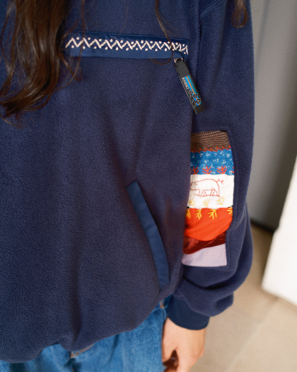 Quilt fleece pullover Navy