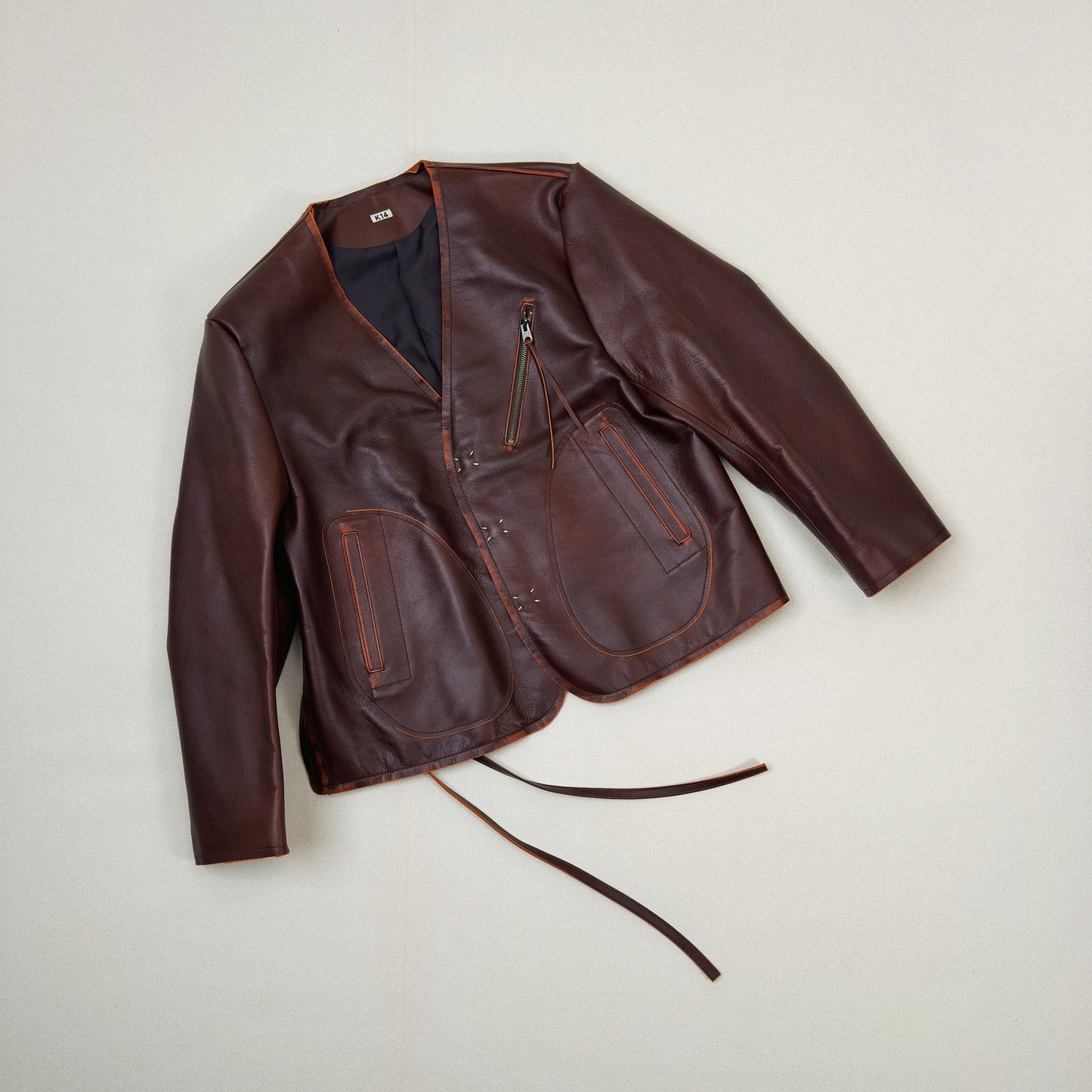 No Collor Letther Jacket Brown jk-08