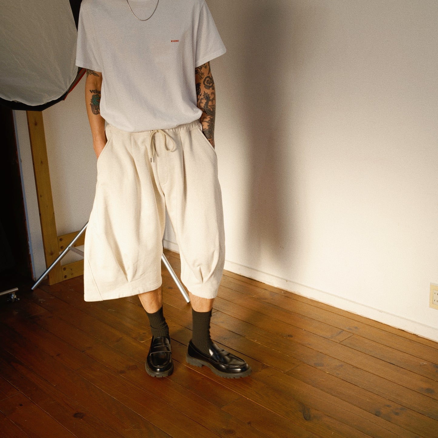 Pleated Balloon Sweat Pants Oatmeal