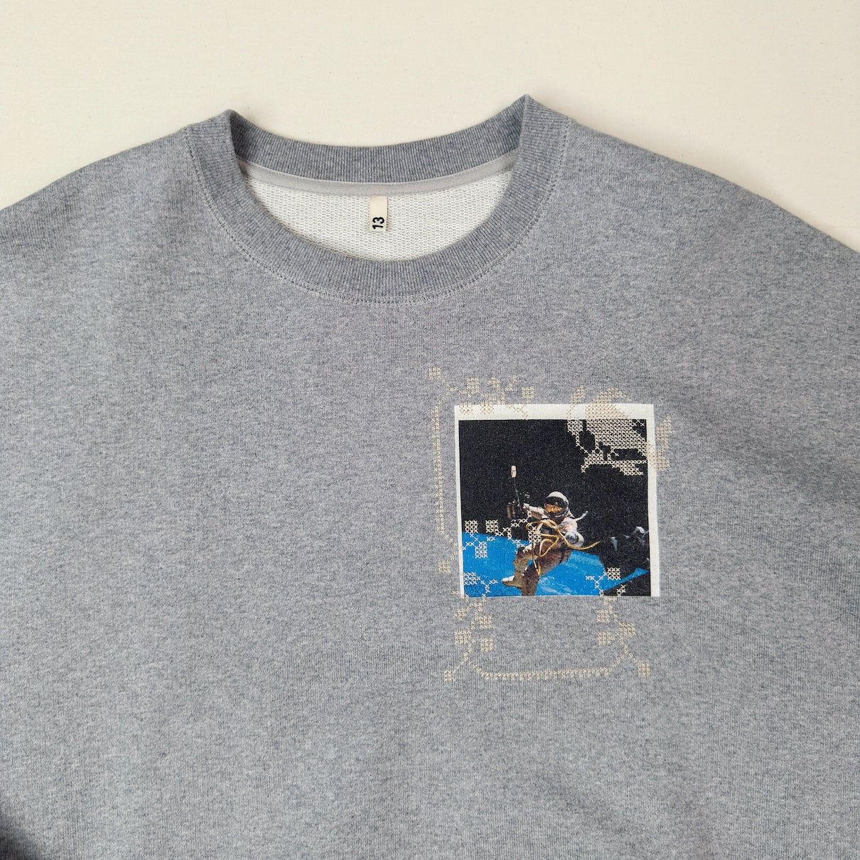 Embroidery and print design sweat shirt Gray