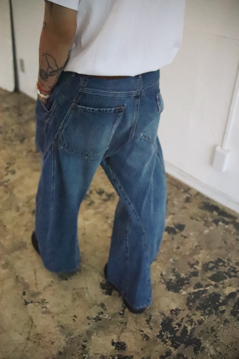 3D cutting denim pants Indigo