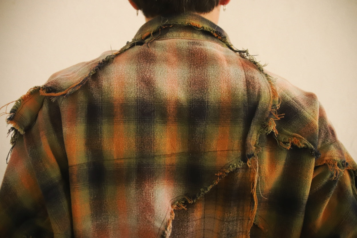 Vintage-eﬀect checked shirt Yellow