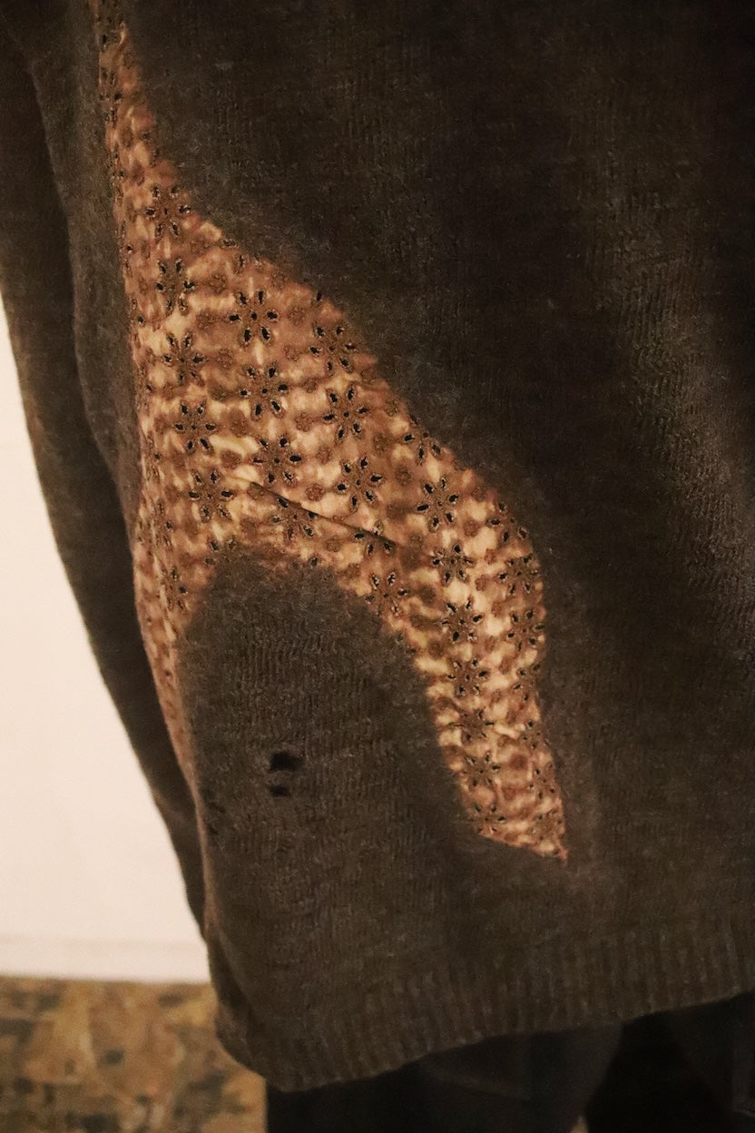 Needle punched lace cardigan Brown