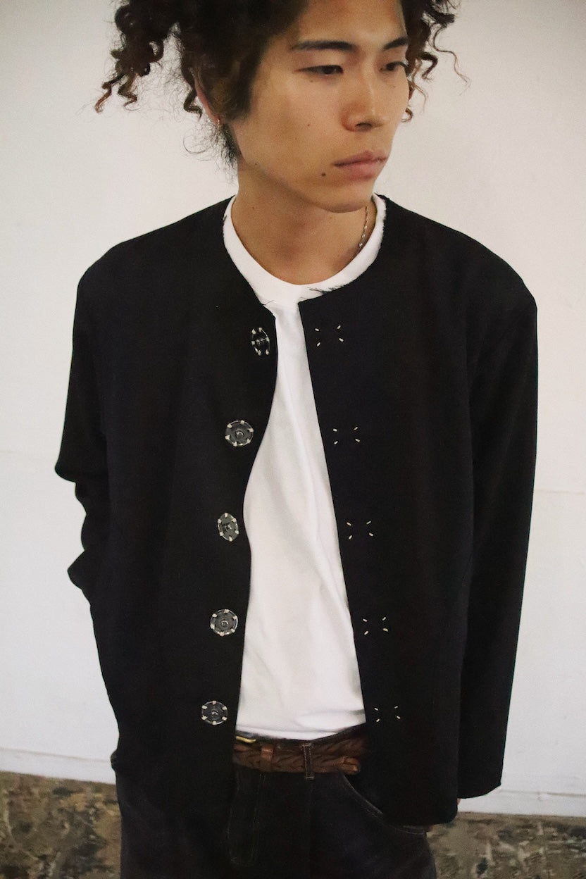 No-collar wool gabardine jacket Black