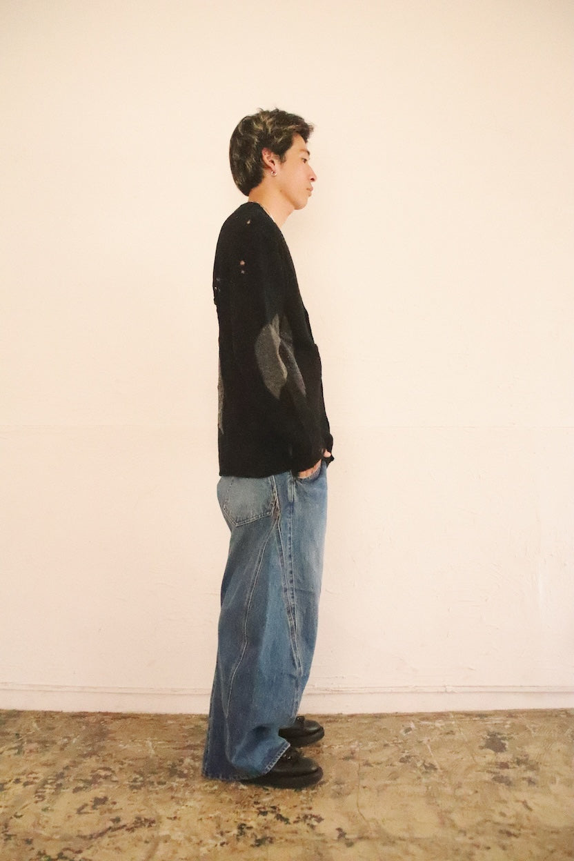 Needle punched lace cardigan Black