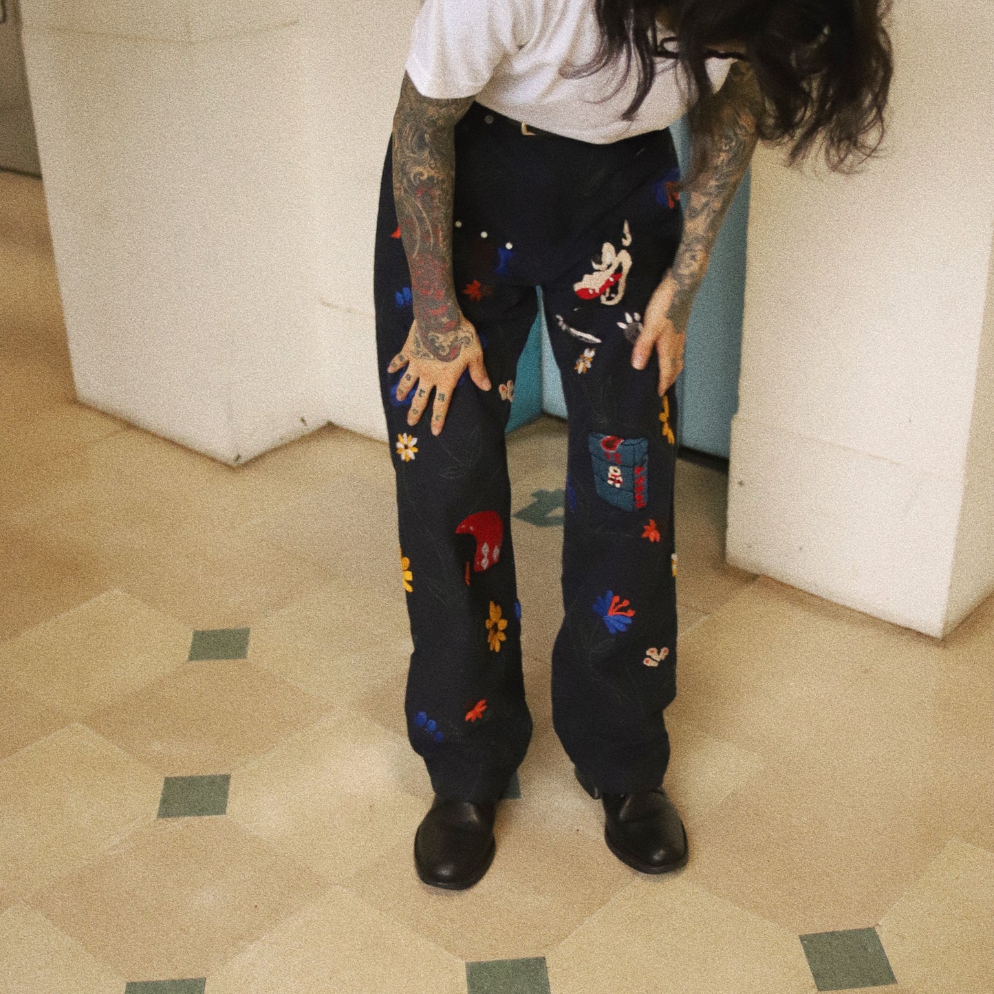 Hand embroidery pants Navy