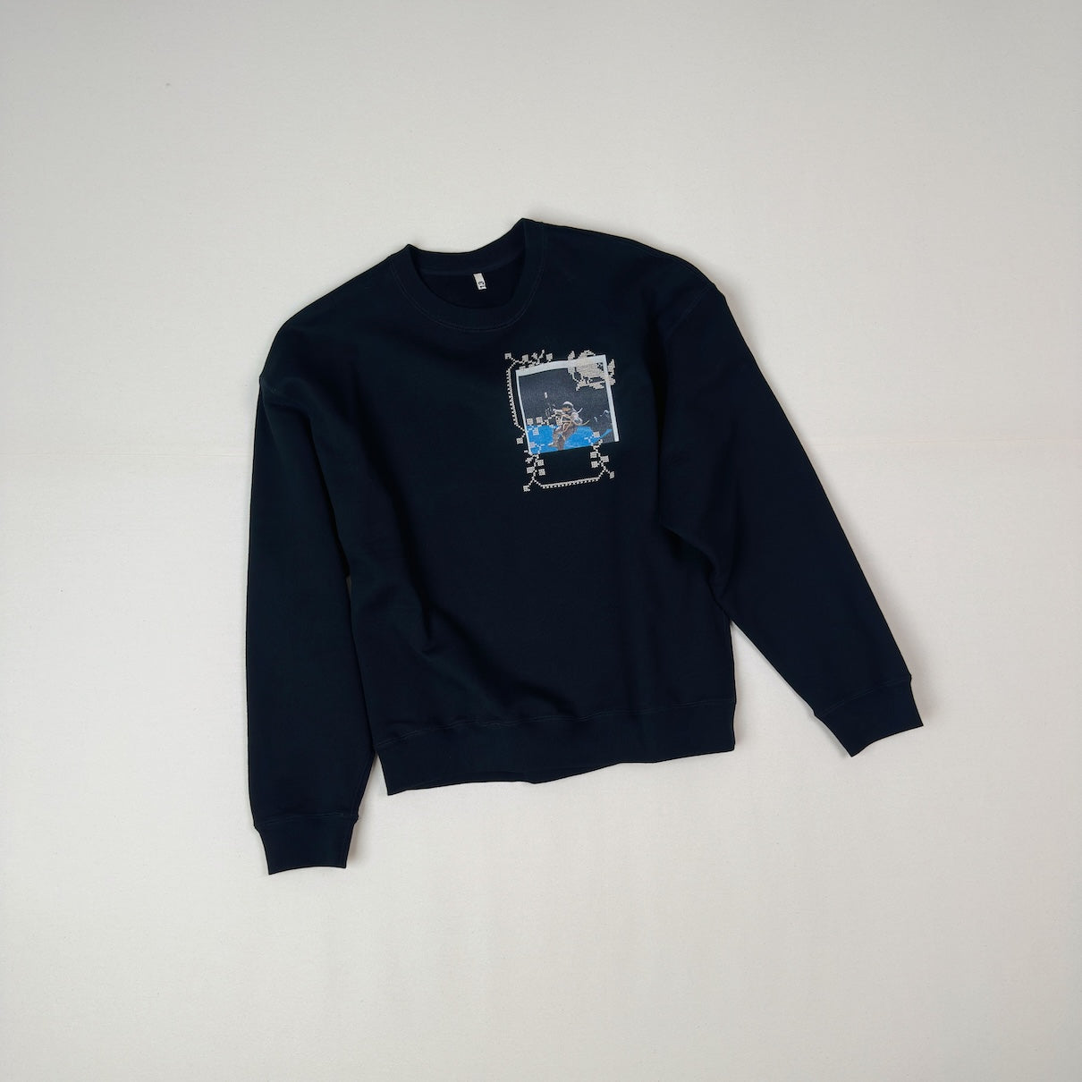 Embroidery and print design sweat shirt Black